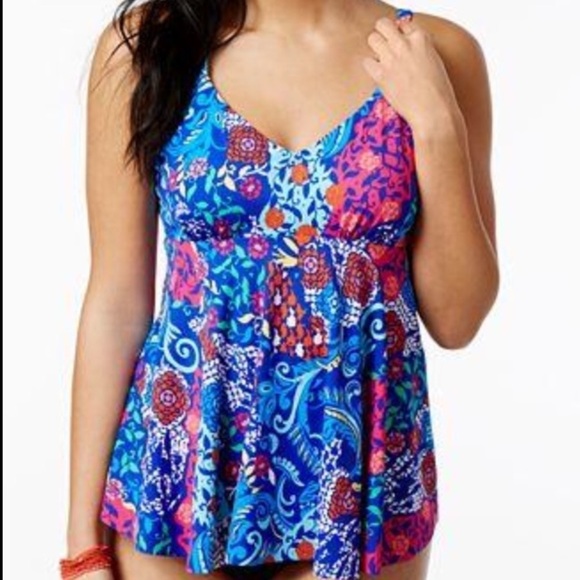 Swim Solutions Other - Swim Solutions Bali Floral Draped Underwire Tankini Swim Top